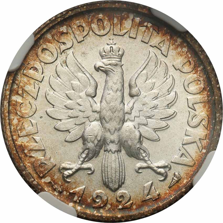 II RP. 1 złoty 1924 kobieta i kłosy NGC MS62